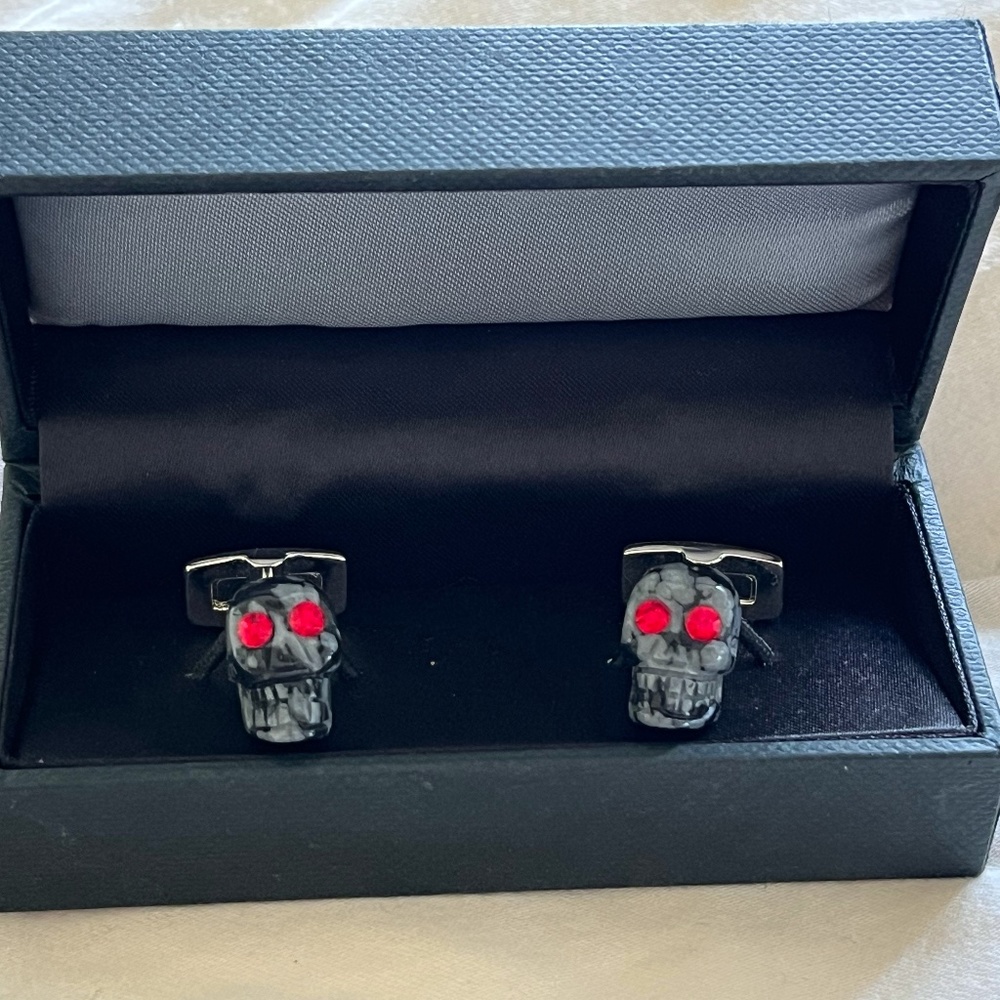 Silver Skull Cufflinks with crystal eyes